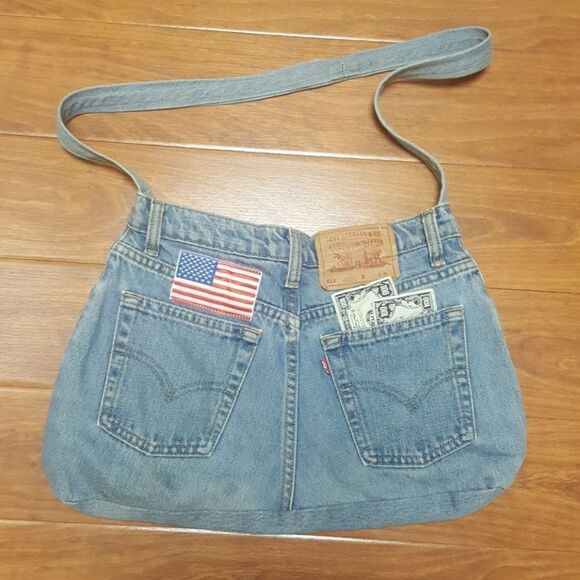 LEVI'S Custom Denim Flag Money Crossbody Handbag - Picture 4 of 6
